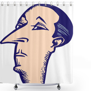 Personality  Woodcut Illustration Of Snooty Man With Pencil Moustache Face Shower Curtains