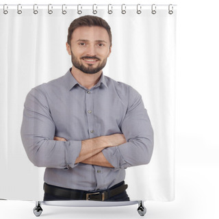 Personality  Cheerful Businessman Isolated Shower Curtains