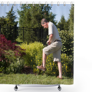 Personality  Senior Man Digging In Garden Shower Curtains