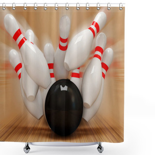 Personality  3d Bowling Ball Crashing Into The Pins Shower Curtains