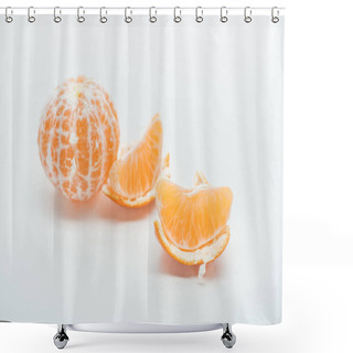 Personality  Tangerine Slices With Peel And Whole Fruit On White Background Shower Curtains