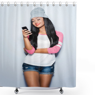 Personality  African Woman Typing Message Shower Curtains