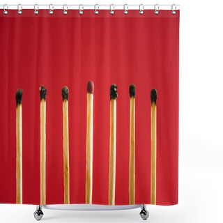 Personality  Unburned Match Among Another Isolated On Red Shower Curtains