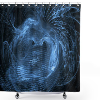 Personality  Abstract Blue Background On Black Background With Fractal Shapes Of Varied Designs Shower Curtains