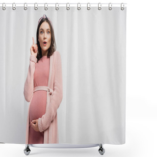 Personality  Pregnant Woman In Headband Having Idea Isolated On White Shower Curtains