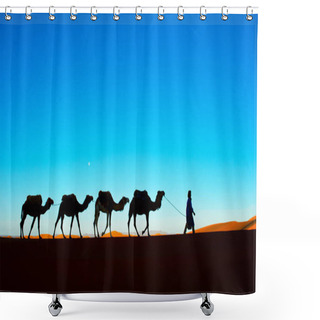 Personality  Camel Caravan Going Through The Sand Dunes In The Sahara Desert. Morocco, Africa Shower Curtains
