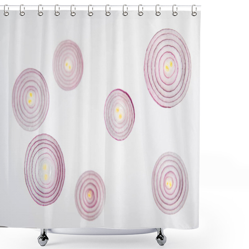 Personality  Fresh Ripe Sliced Red Onions On Grey Background Shower Curtains