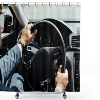 Personality  Partial View Of African American Businessman In Suit Driving Car Shower Curtains