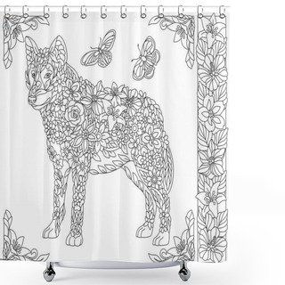 Personality  Adult Coloring Book Page. Floral Wolf. Ethereal Animal Consisting Of Flowers, Leaves And Butterflies Shower Curtains