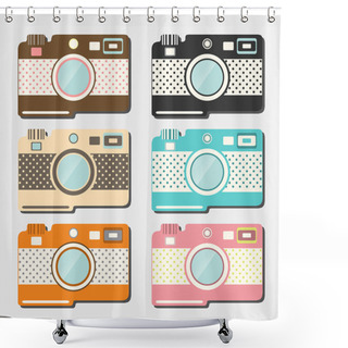 Personality  Old Style Photo Cameras Collection. Vector Shower Curtains