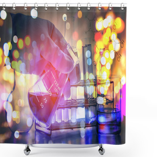Personality  Double Exposure Of Scientist Hand Holding Laboratory Test Tube Shower Curtains