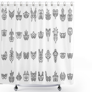Personality  Carnival Of Venice Icons Set Outline Vector. Costume Mask. Hero Italy Fashion Shower Curtains