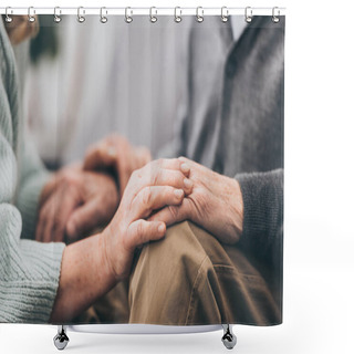 Personality  Cropped View Of Retired Couple Holding Hands  Shower Curtains