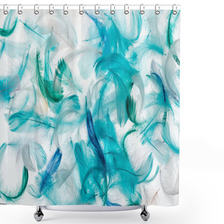 Personality  Seamless Background With Green, Grey And Turquoise Bright Feathers Isolated On White Shower Curtains