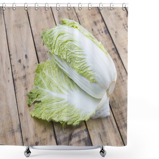 Personality  Chinese Cabbage On Wooden Table. Shower Curtains