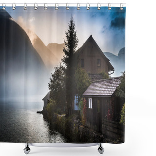 Personality  Small Cottage In The Misty Mountains Shower Curtains