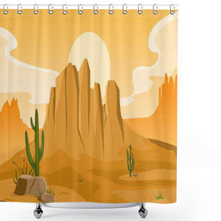 Personality  Day In Vast Western American Desert With Cactus Horizon Landscape Illustration Shower Curtains