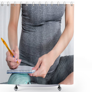 Personality  Pregnant Woman Writing In Notepad Shower Curtains