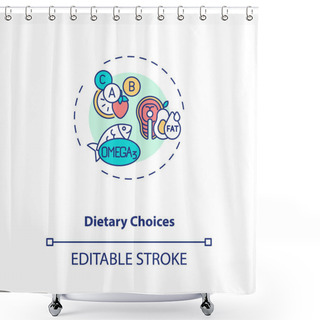 Personality  Dietary Choices Concept Icon. Clinical Trials Type Idea Thin Line Illustration. Dietary Intervention Assessment. Testing Vitamins, Minerals. Vector Isolated Outline RGB Color Drawing. Editable Stroke Shower Curtains
