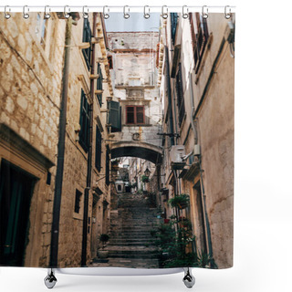 Personality  Urban Scene With Empty Narrow Street In Dubrovnik City, Croatia Shower Curtains