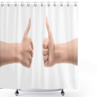 Personality  Cropped View Of Women Showing Thumb Up Signs Isolated On White Shower Curtains
