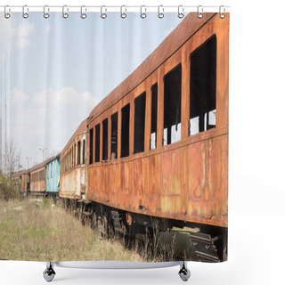 Personality  Old Rusty Cars Standing In The Abandoned Depot Shower Curtains