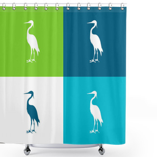 Personality  Bird Crane Shape Flat Four Color Minimal Icon Set Shower Curtains