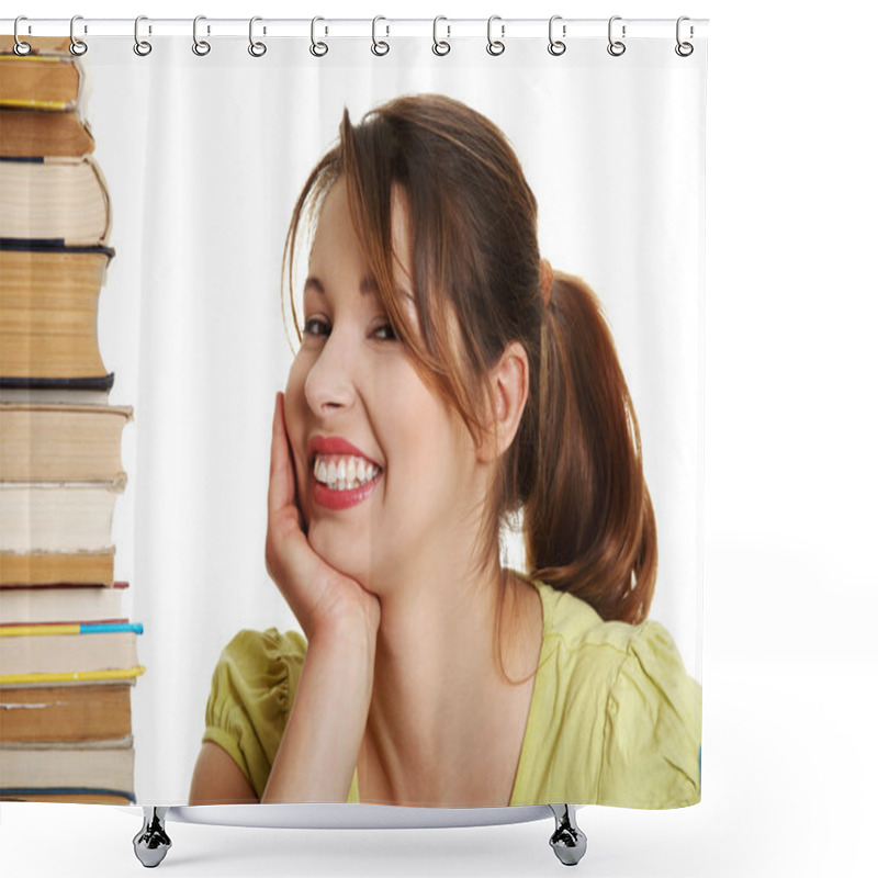 Personality  Young Caucasian Woman (student) With Books Shower Curtains