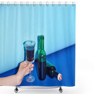 Personality  Cropped View Of Woman Holding Glass With Wine On Colorful Background  Shower Curtains