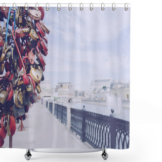 Personality  Padlocks With The Names Of Loved Ones, Selective Focus Shower Curtains