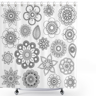Personality  Vector Collection Of Doodle Style Flowers Or Mandalas Shower Curtains