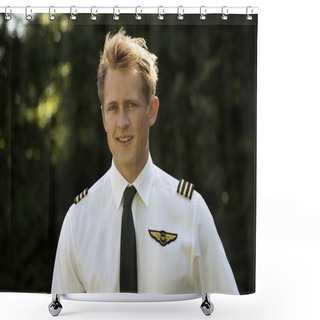 Personality  Young Male Airways Crew Member In Uniform Shower Curtains