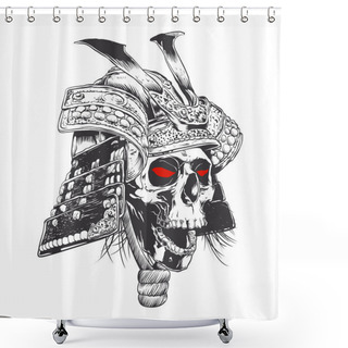 Personality  Black And White Samurai Helmet With Skull Shower Curtains