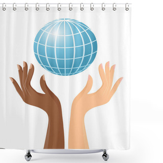 Personality  Black And White Hands With Globe Shower Curtains