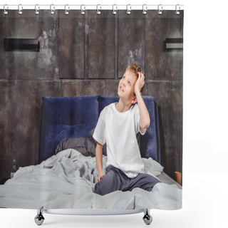 Personality  Thoughtful Boy Sitting On Bed  Shower Curtains