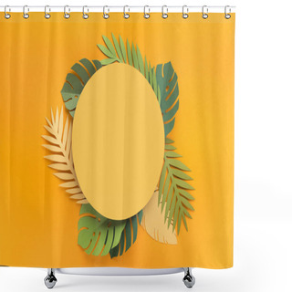 Personality  Summer Background With Green Tropical Leaves Around Yellow Blank Place Shower Curtains