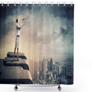 Personality  Business Woman With Telescope Shower Curtains