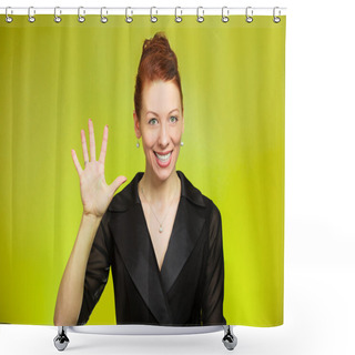 Personality  Young Woman Making Five Times Sign Gesture With Hand Fingers Shower Curtains