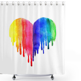 Personality  Rainbow Watercolor Heart On White Background Shower Curtains