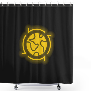 Personality  Around The World Yellow Glowing Neon Icon Shower Curtains