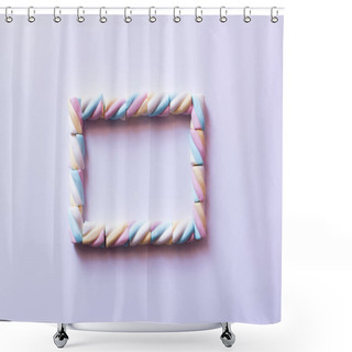 Personality  Flat Lay With Frame From Marshmallows On White Background Shower Curtains