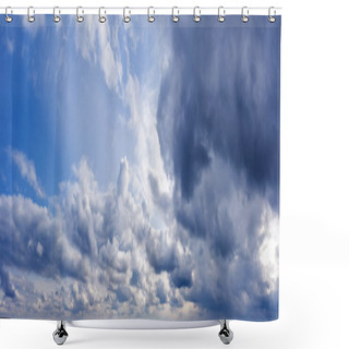 Personality  Beautiful Blue Sky Panorama With Dark Clouds At Daylight. Shower Curtains