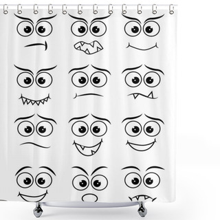 Personality  Cartoon Faces Expression Line Icons Set. Set Of Emoticons Or Emoji Illustration Line Icons. Smile Icons Line Art Isolated Vector Illustration On White Background Shower Curtains