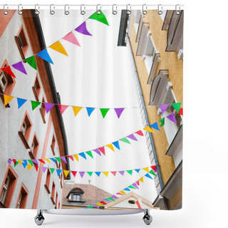 Personality  Colorful Pennants On Ropes Hanging On House Facades Shower Curtains