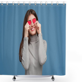 Personality  Cute Lady With Tiny Hearts Near Eyes Shower Curtains