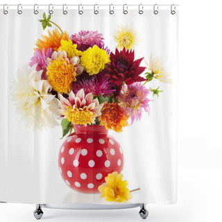 Personality  Bouquet Dahlias In Red Vase Shower Curtains