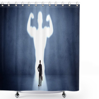 Personality  Businessman Standing In Front Of A Strong Hero Vision Shower Curtains