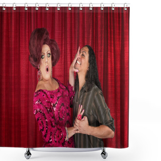 Personality  Cringing Transvestite And Kissing Man Shower Curtains