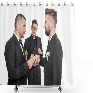 Personality  Couple Of Grooms Exchanging Rings At Wedding Shower Curtains