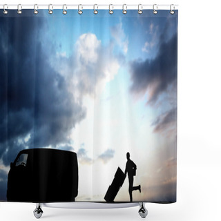 Personality  Happy Delivery Man With Trolley Of Boxes Shower Curtains